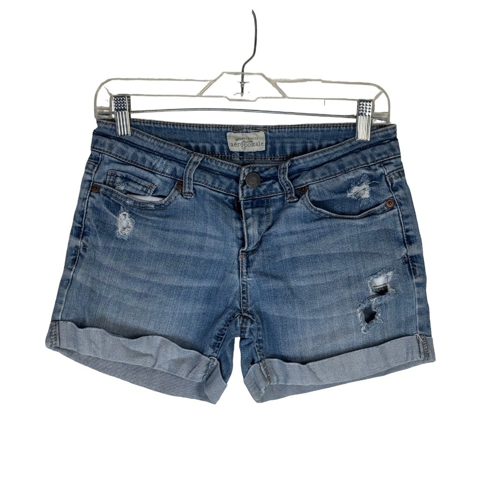 Aeropostale Denim Shorts Womens 1/2 Blue Distressed Low Rise Cuffed Jean Shorts